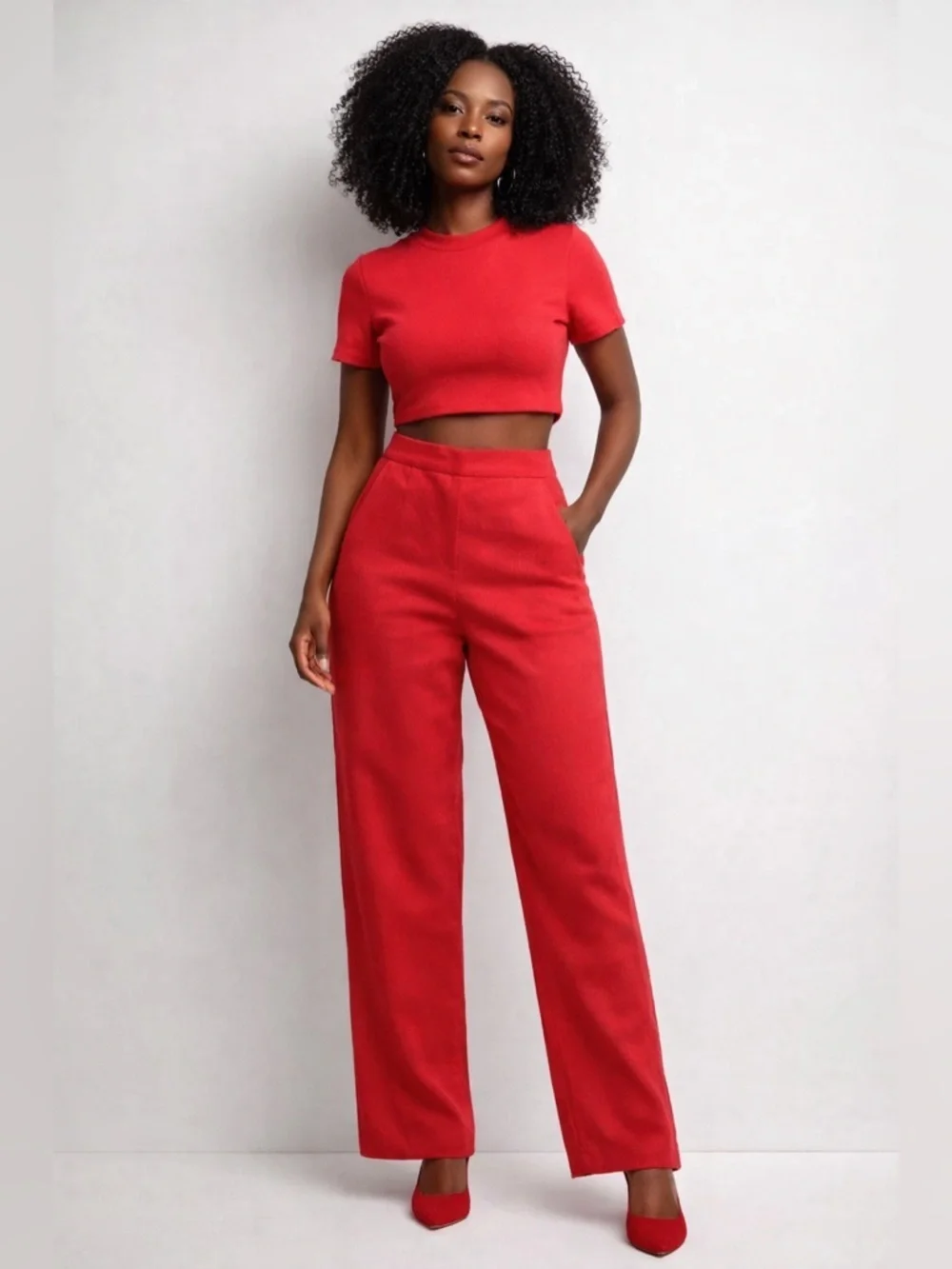 NWOT Zara SZ XS red pant w/front pockets, single faux rear pocket, waist 26”-28”